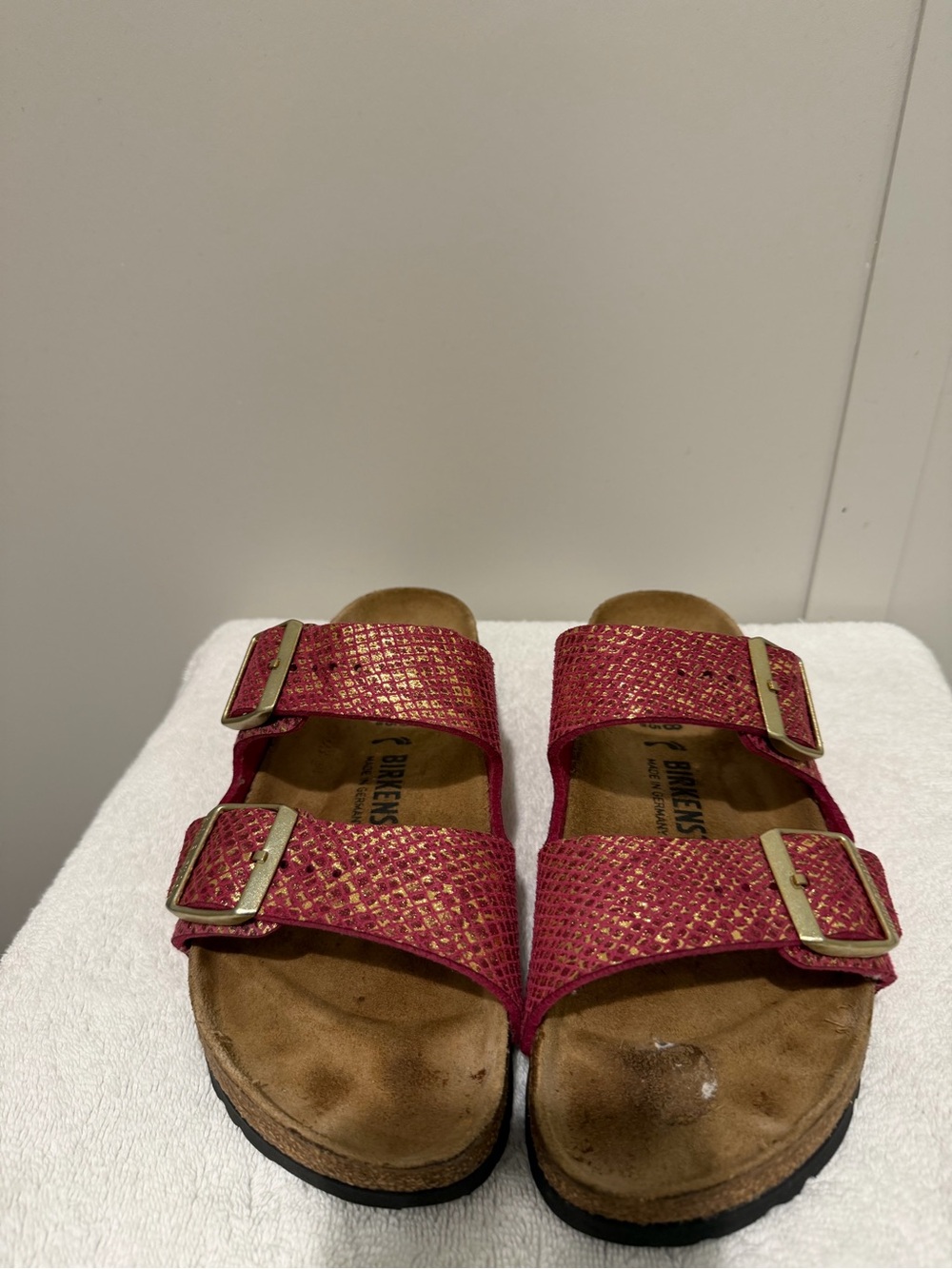 Birkenstock Metallic Pink Two‑Strap Sandals